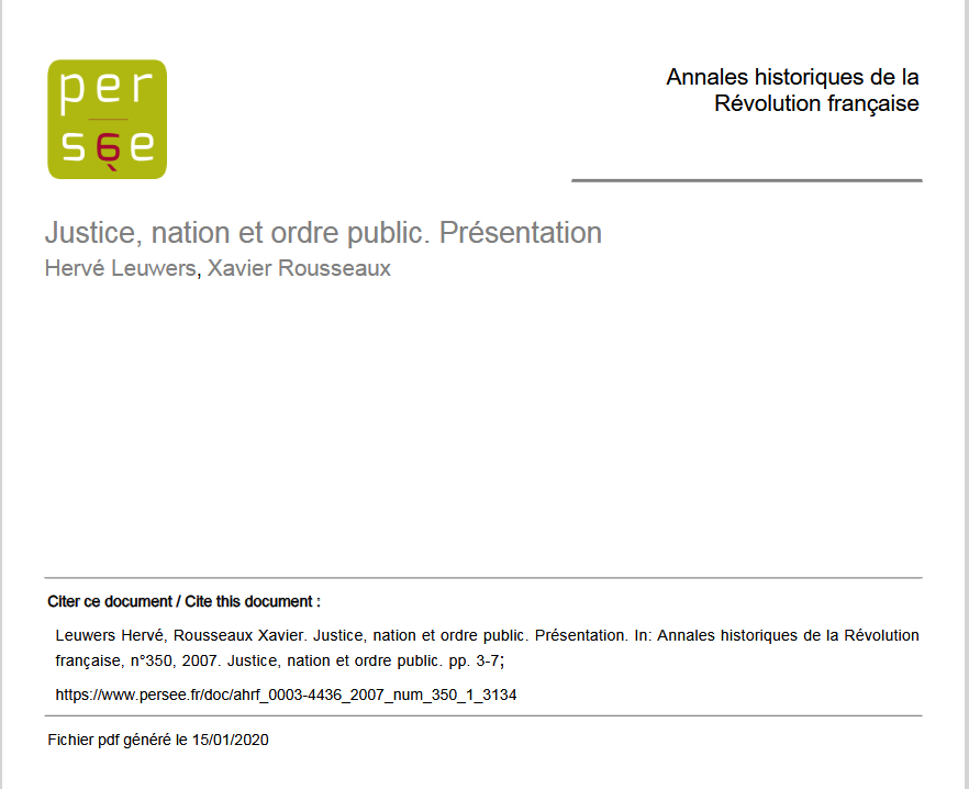 Justice, nation et ordre public. Présentation