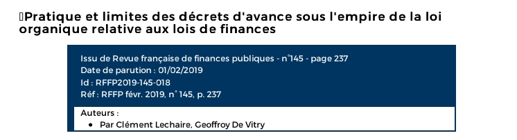 Pratique et limites des décrets d'avance sous l'empire de la loi Pratique et limites des décrets d'avance sous l'empire de la loi organique relative aux lois de finances