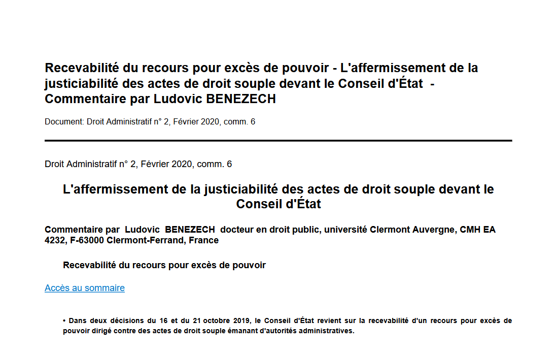 L'affermissement de la justiciabilité des actes de droit souple devant le Conseil d'État