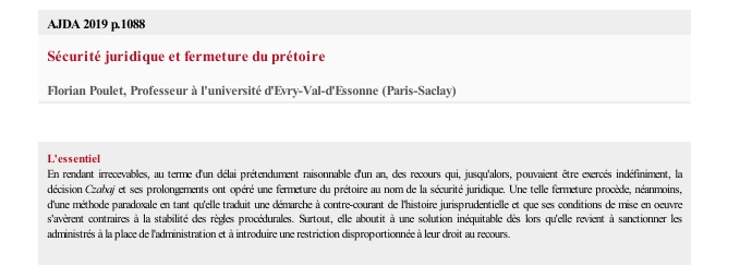 Sécurité juridique et fermeture du prétoire