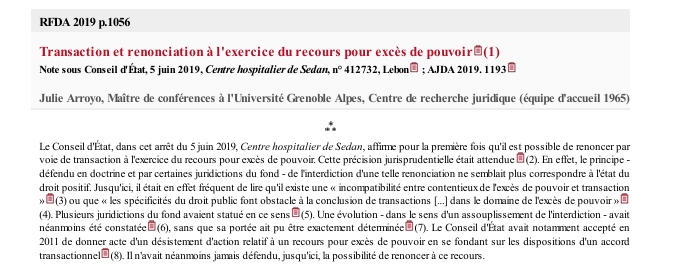 Transaction et renonciation à l'exercice du recours pour excès de pouvoir. Note sous Conseil d'État, 5 juin 2019, Centre hospitalier de Sedan, n° 412732, Lebon ; AJDA 2019. 1193
