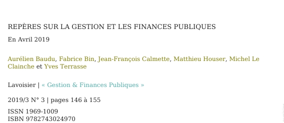 REPÈRES SUR LA GESTION ET LES FINANCES PUBLIQUES