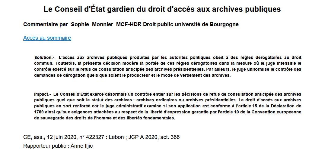 Le Conseil d'État gardien du droit d'accès aux archives publiques