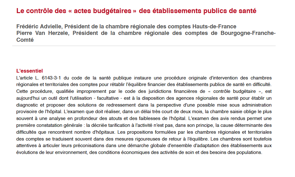 Le contrôle des « actes budgétaires » des établissements publics de santé
