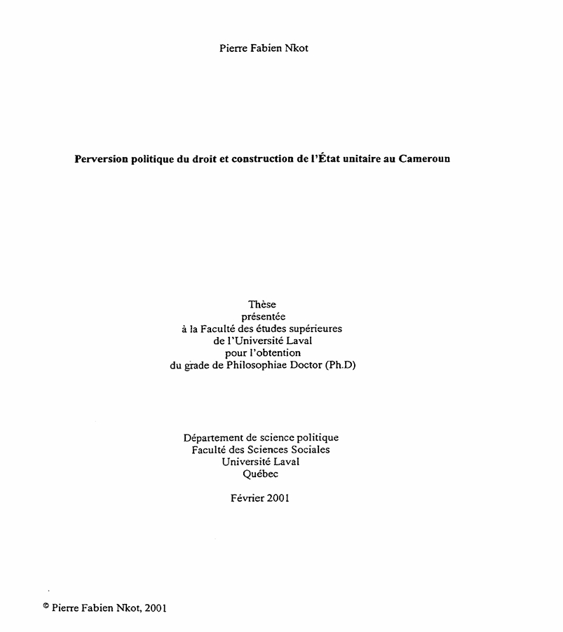 Perversion politique du droit et construction de l'État unitaire au Cameroun