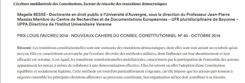 L’écriture multilatérale des Constitutions, facteur de réussite des transitions démocratiques