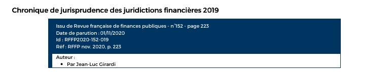 Chronique de jurisprudence des juridictions financières 2019 Chronique de jurisprudence des juridictions financières 2019