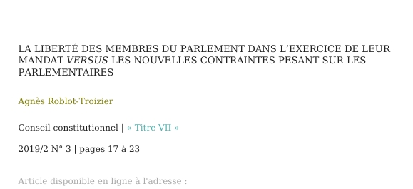 La liberté des membres du Parlement  dans l’exercice de leur mandat  versus les nouvelles contraintes  pesant sur les parlementaires