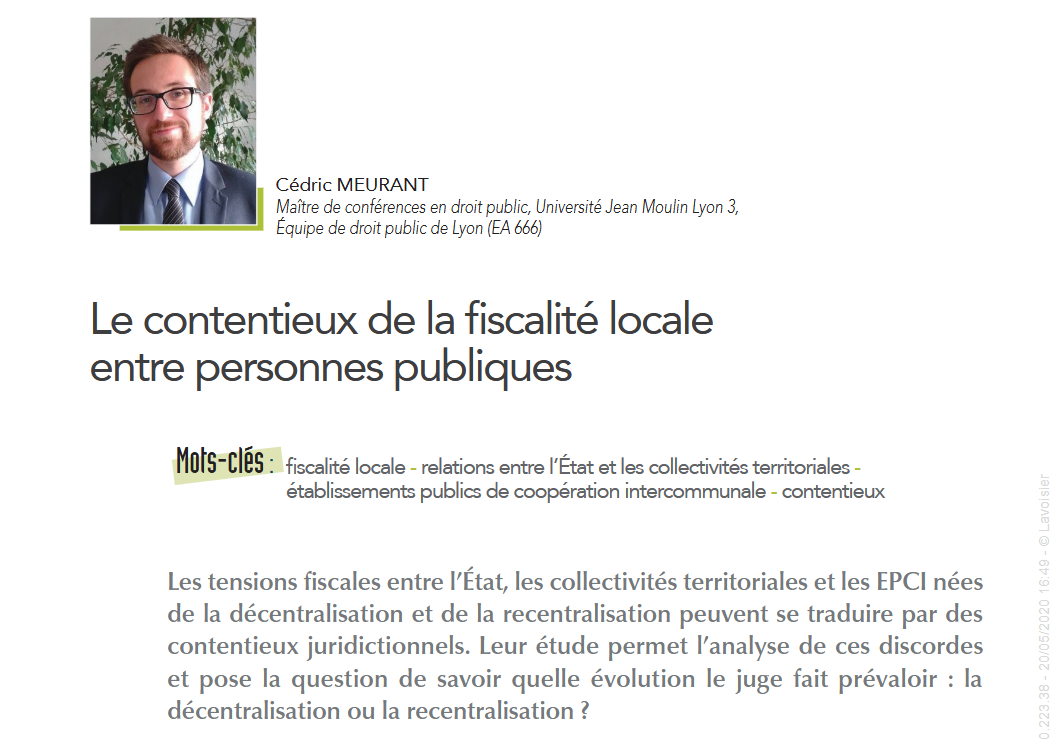 LE CONTENTIEUX DE LA FISCALITÉ LOCALE ENTRE PERSONNES PUBLIQUES