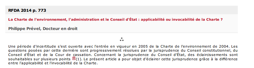 La Charte de l'environnement, l'administration et le Conseil d'État : applicabilité ou invocabilité de la Charte ?