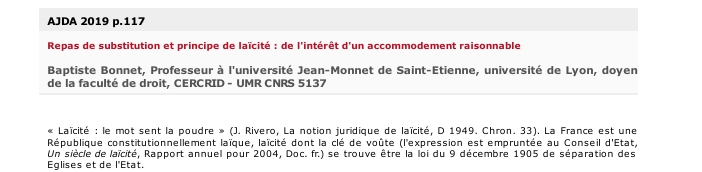 Repas de substitution et principe de laïcité : de l'intérêt d'un accommodement raisonnable