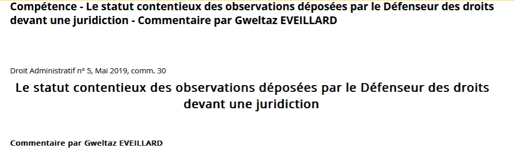 Le statut contentieux des observations déposées par le Défenseur des droits devant une juridiction