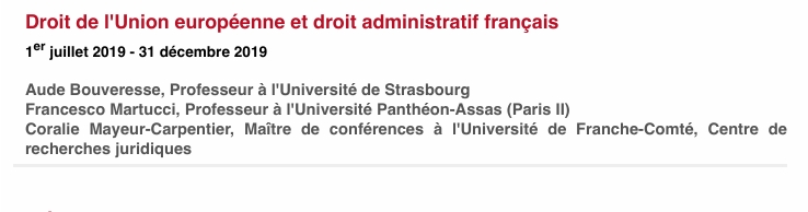 Droit de l'Union européenne et droit administratif français 1er juillet 2019 - 31 décembre 2019