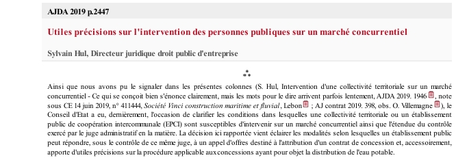 Utiles précisions sur l'intervention des personnes publiques sur un marché concurrentiel