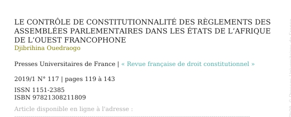 Le contrôle de constitutionnalité des règlements des Assemblées parlementaires dans les États de l’Afrique de l’ouest francophone