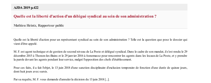 Quelle est la liberté d'action d'un délégué syndical au sein de son administration ?