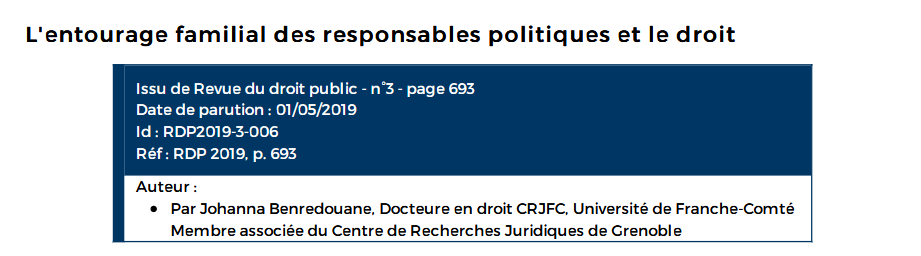 L'entourage familial des responsables politiques et le droit