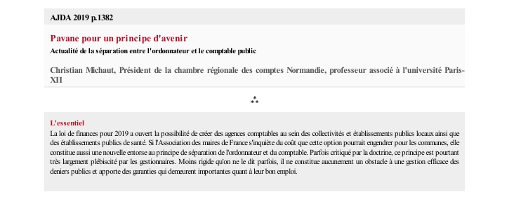 Pavane pour un principe d'avenir Actualité de la séparation entre l'ordonnateur et le comptable public