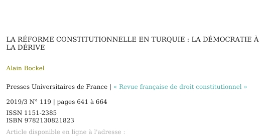 La réforme constitutionnelle en Turquie : la démocratie à la dérive