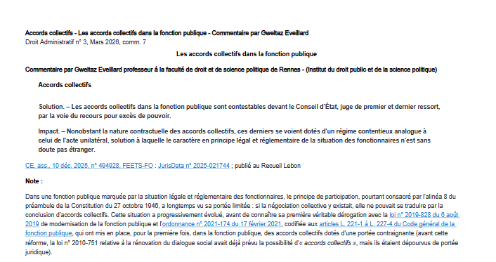 Les accords collectifs dans la fonction publique