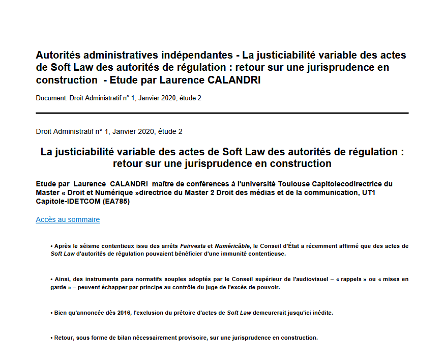 La justiciabilité variable des actes de Soft Law des autorités de régulation : retour sur une jurisprudence en construction
