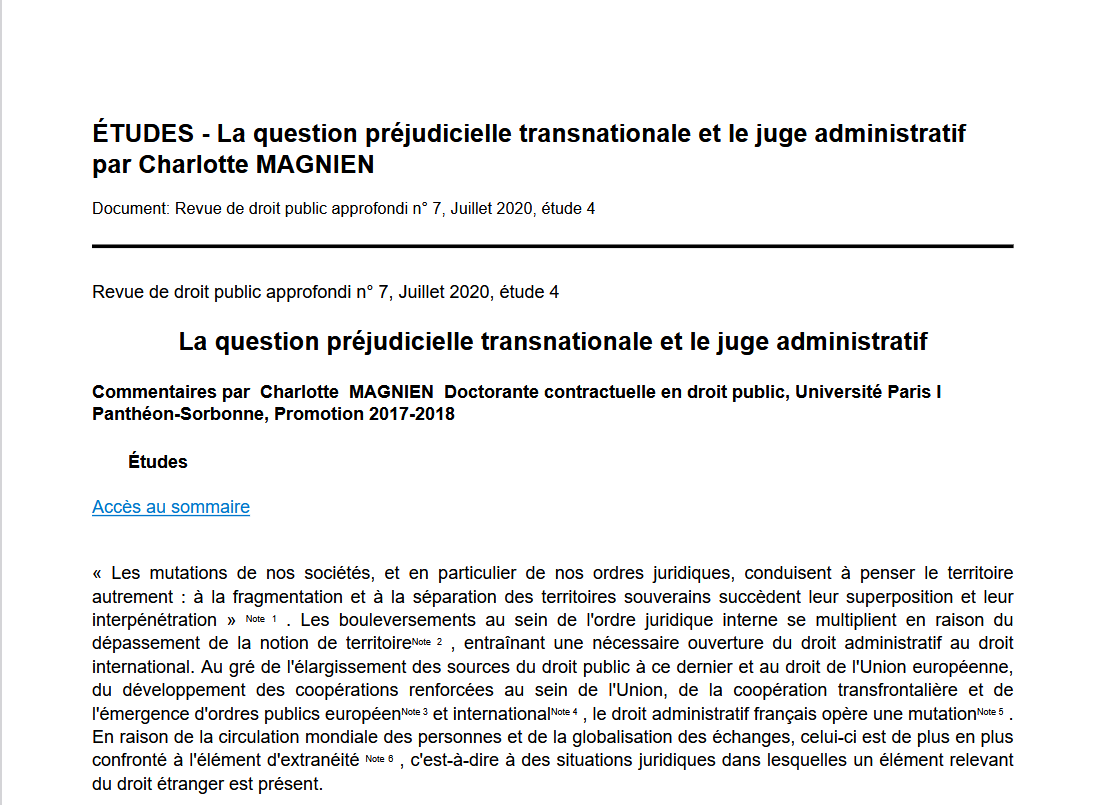 La question préjudicielle transnationale et le juge administratif