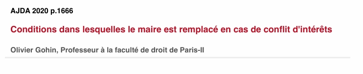 Conditions dans lesquelles le maire est remplacé en cas de conflit d'intérêts