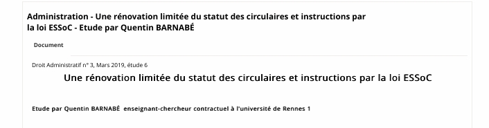 Administration - Une rénovation limitée du statut des circulaires et instructions par la loi ESSoC