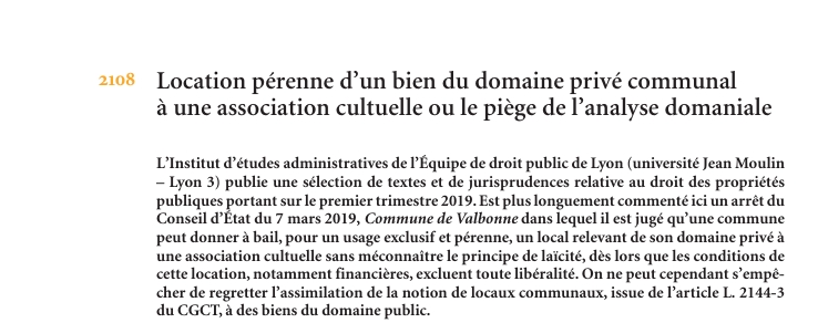 Location pérenne d’un bien du domaine privé communal à une association cultuelle ou le piège de l’analyse domaniale