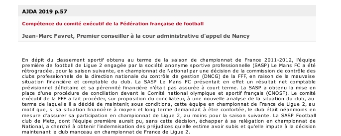 Compétence du comité exécutif de la Fédération française de football