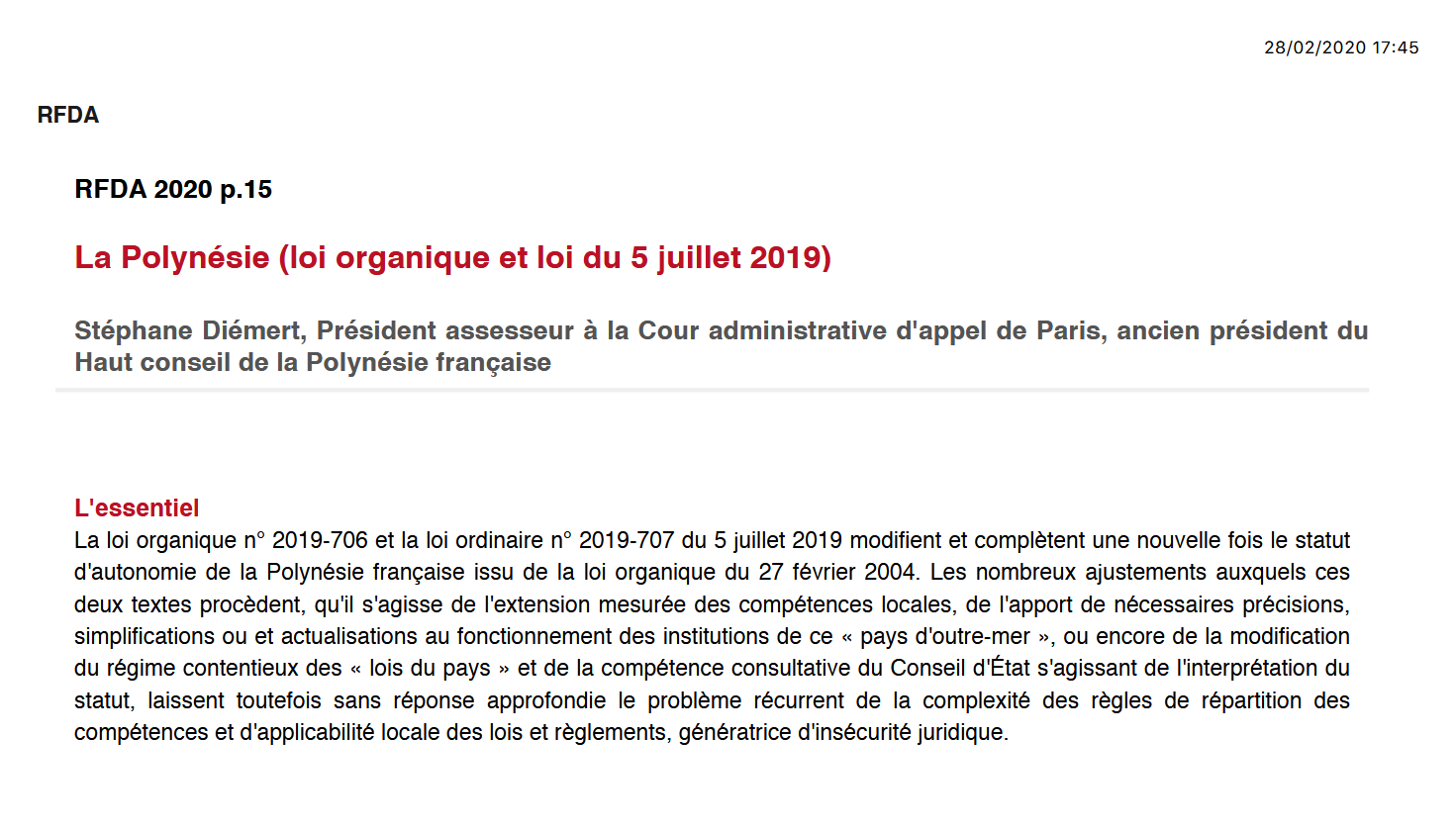 La Polynésie (loi organique et loi du 5 juillet 2019)