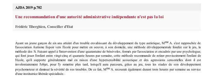 Une recommandation d'une autorité administrative indépendante n'est pas la loi