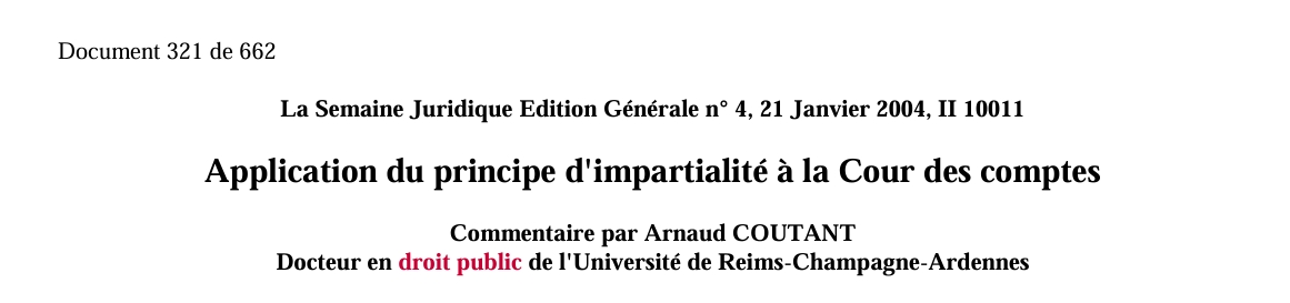 Application du principe d'impartialité à la Cour des comptes