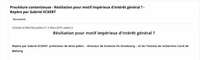 Procédure contentieuse - Résiliation pour motif impérieux d'intérêt général ?