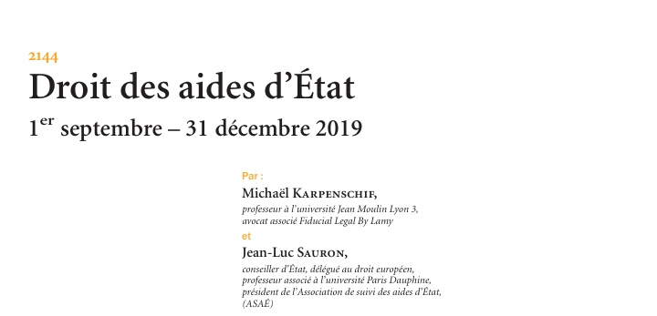 Droit des aides d’État 1er septembre– 31 décembre 2019