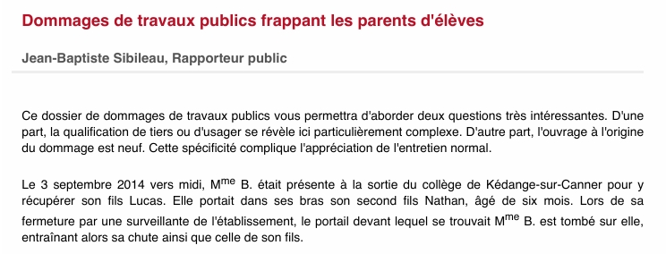 Dommages de travaux publics frappant les parents d'élèves