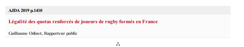 Légalité des quotas renforcés de joueurs de rugby formés en France