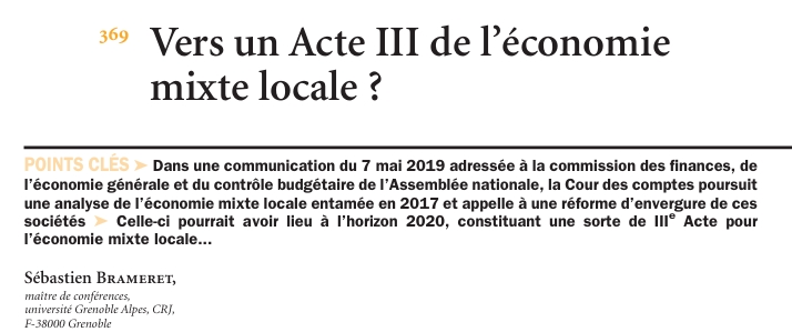 Vers un Acte III de l’économie mixte locale ?