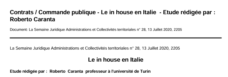 Contrats / Commande publique - Le in house en Italie