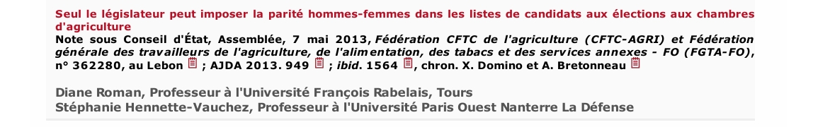 Seul le législateur peut imposer la parité hommes-femmes dans les listes de candidats aux élections aux chambres d'agriculture