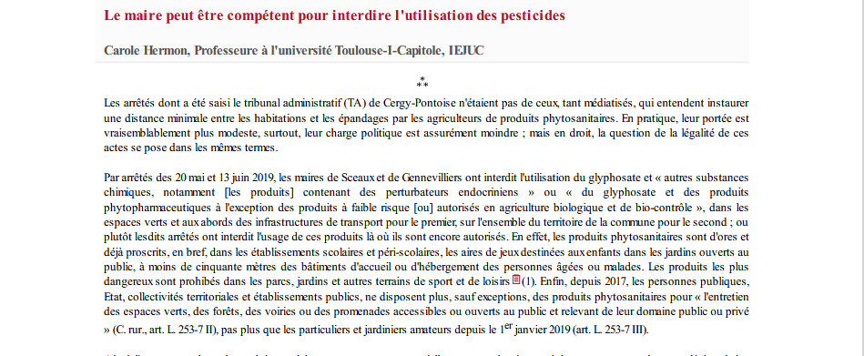 Le maire peut être compétent pour interdire l'utilisation des pesticides