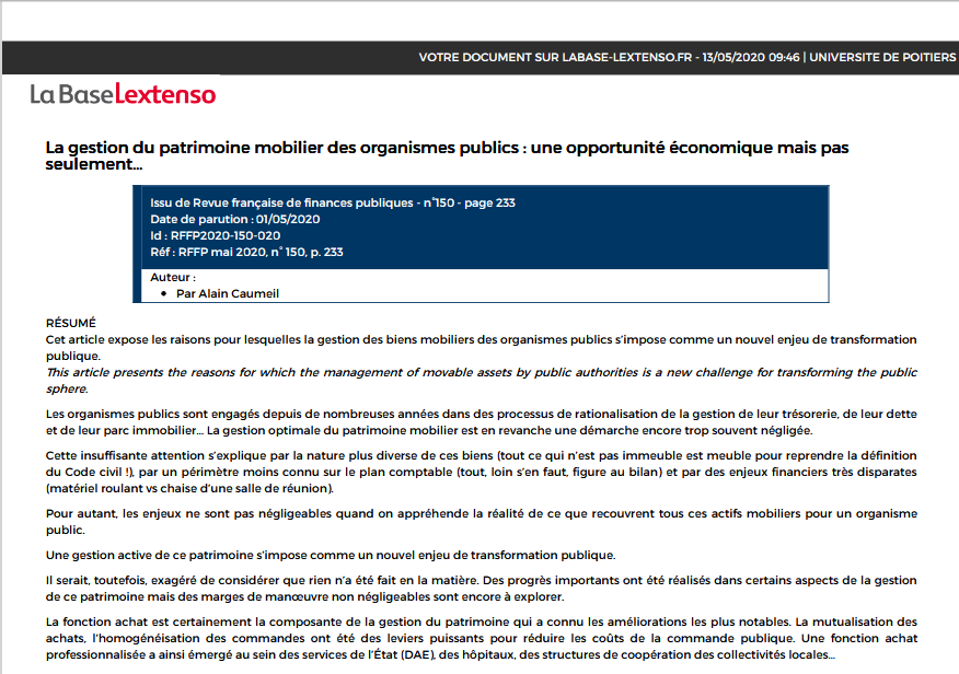 La gestion du patrimoine mobilier des organismes publics : une opportunité économique mais pas seulement…