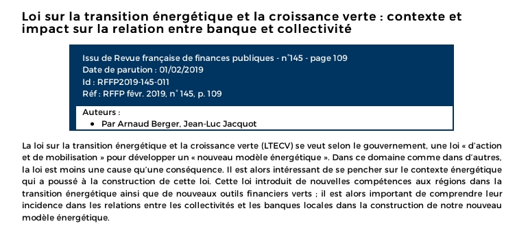 Loi sur la transition énergétique et la croissance verte : contexte et impact sur la relation entre banque et collectivité