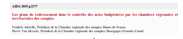 Les plans de redressement dans le contrôle des actes budgétaires par les chambres régionales et territoriales des comptes