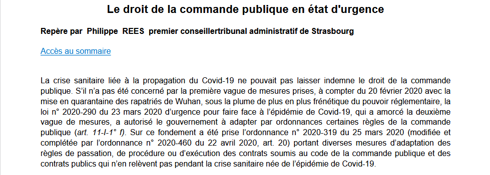 Le droit de la commande publique au temps de la pandémie de Covid-19