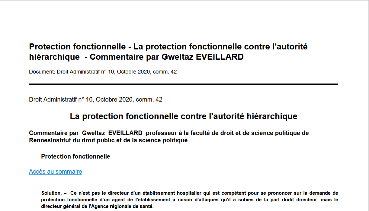 La protection fonctionnelle contre l'autorité hiérarchique