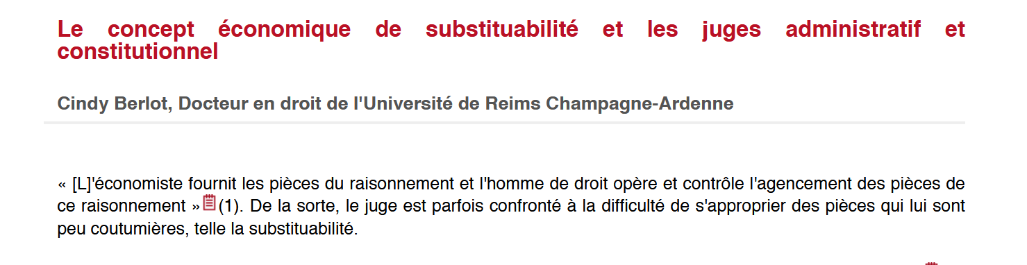 Le concept économique de substituabilité et les juges administratif et constitutionnel