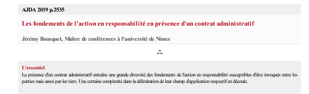 Les fondements de l'action en responsabilité en présence d'un contrat administratif