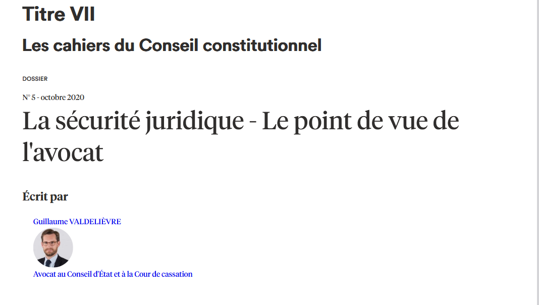La sécurité juridique - Le point de vue de l'avocat
