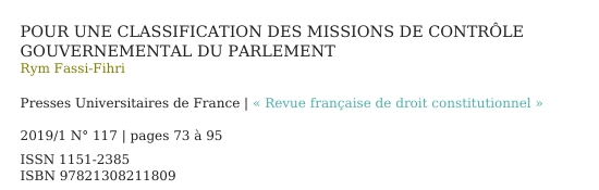 Pour une classification des missions de contrôle gouvernemental du Parlement